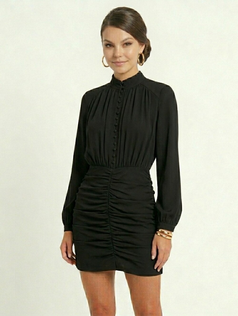 House of Harlow 1960 Black Lurex Metallic Striped Ruched Mini Dress - Size 6